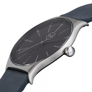 04 - slim made one 05 - thin wrist watch in silver with anthracite leather band - angle 2 04 - slim made one 05 - thin wrist watch in silver with anthracite leather band - angle 2