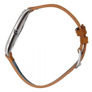 11 - slim made one 04 - thin wrist watch in silver with brown leather band - side 2 11 - slim made one 04 - thin wrist watch in silver with brown leather band - side 2